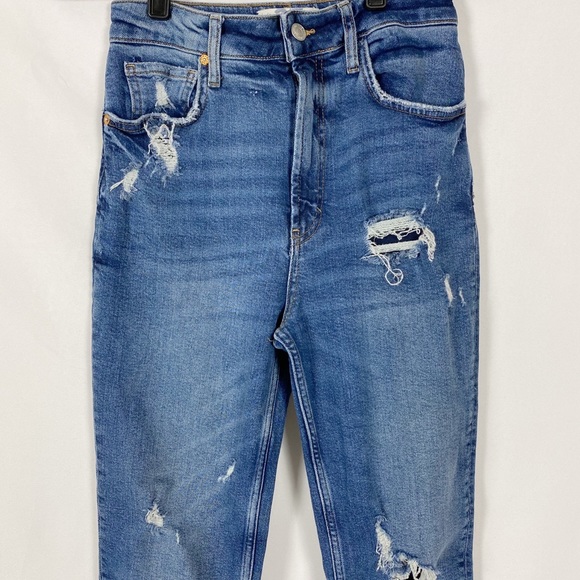 Free People High Waisted Slim Straight Leg Distressed Denim Jeans - Picture 5 of 12